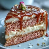 Soft pink velvet cake with rosé wine, ready for celebration.