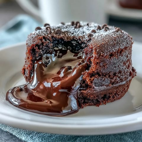 Four warm Chocolate Lava Cakes with espresso are served in white ramekins, ready to be paired with a scoop of vanilla bean ice cream.