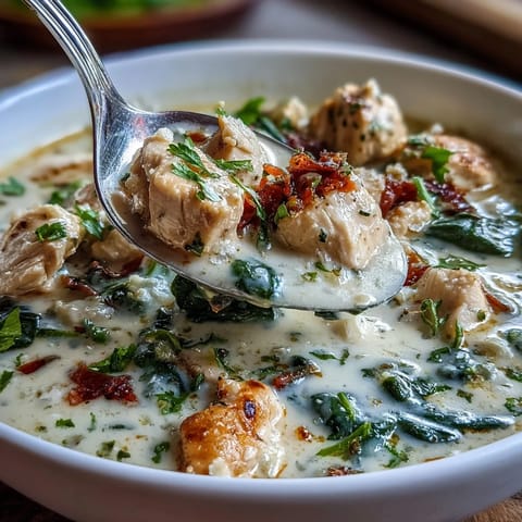 Creamy Garlic Parmesan Chicken Soup in a rustic bowl, garnished with parsley and extra cheese.