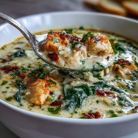 A warm bowl of Garlic Parmesan Chicken Soup beside fresh bread for dipping.