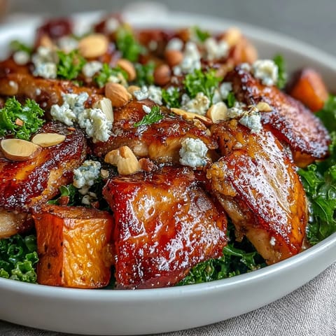 Autumnal Fall Sweet Potato Harvest Bowl with roasted chicken, crisp apples, and crumbled goat cheese. 