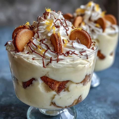 Zesty limoncello tiramisu cups with creamy mascarpone and delicate ladyfingers, garnished with lemon zest and white chocolate curls.