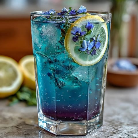 Magical butterfly pea flower lemonade transforms from deep blue to purple when citrus meets ice and fresh lemon juice.