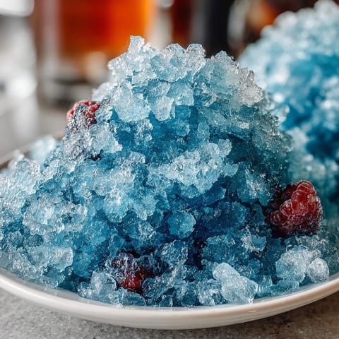 Refreshing blue raspberry lemonade slushie with crushed ice, perfect for cooling down on a hot summer day.