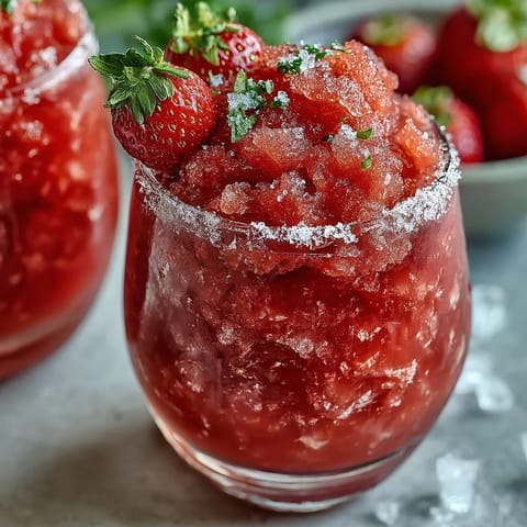 Frosty Frozen Strawberry Lemonade Slushie, perfectly blended for a sweet, tart summer treat.