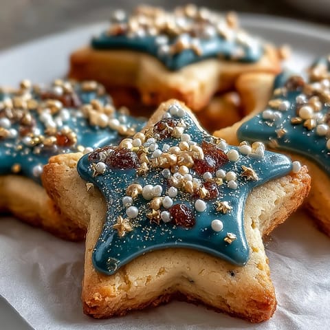 Colorful Gemini Zodiac Cookies with sparkly star royal icing ready to enjoy.