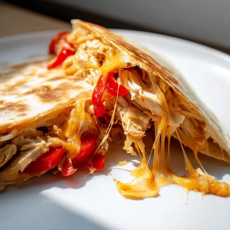 Freshly cooked Chicken Quesadilla with melted cheddar and Monterey Jack, perfect for a Mexican-style dinner.