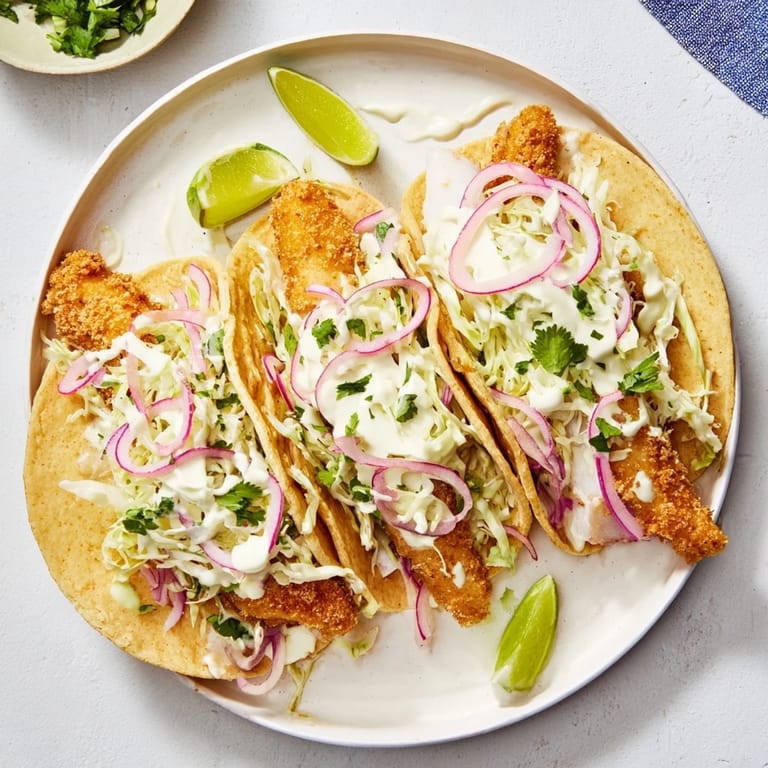Freshly assembled Fish Tacos with zesty lime crema served with Mexican beer on the side.