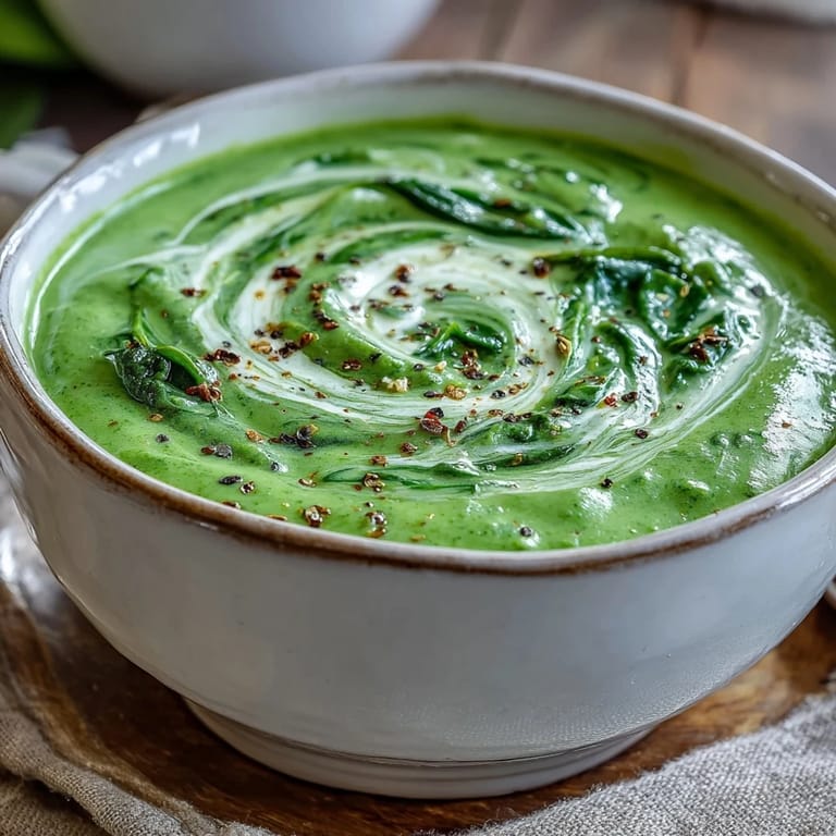 Vibrant green Spinach Soup blended silky smooth, served warm as a comforting vegetarian lunch.