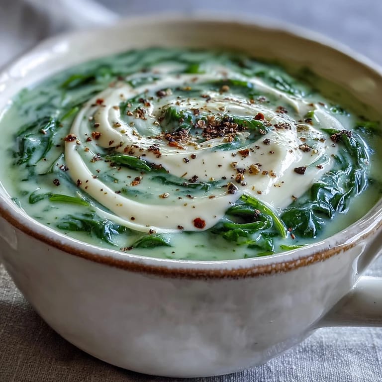 Steaming bowl of homemade Spinach Soup featuring tender spinach and aromatic onions, ready to serve.