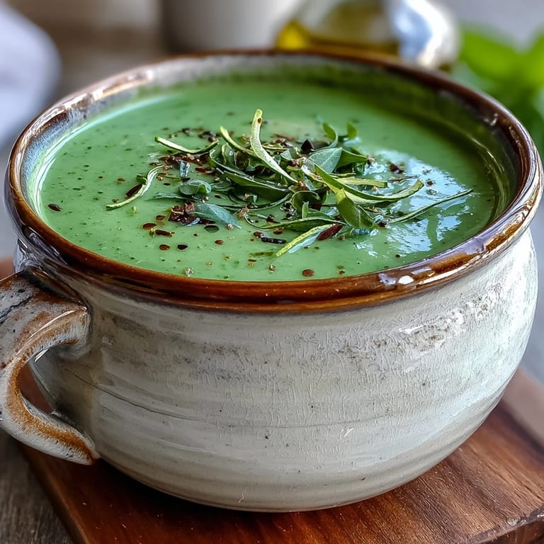 Homemade Zucchini Soup in a white bowl, garnished with chopped parsley and a lemon zest.  