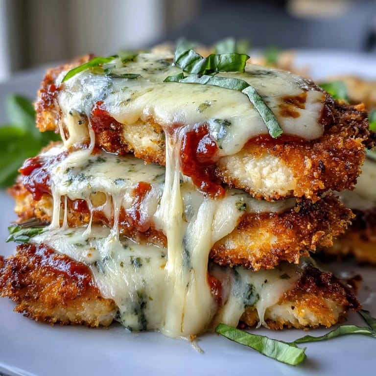 Pesto Chicken Parmesan served hot alongside spaghetti and fresh basil, a perfect Italian-American family dinner on a white plate.