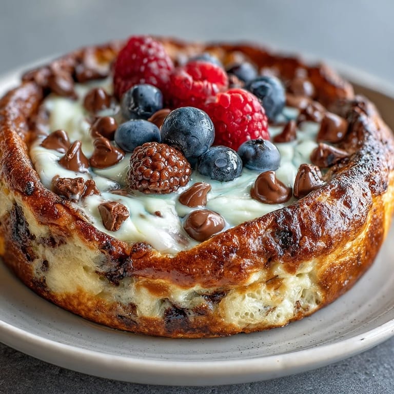 Warm Baked Protein Pancake Bowl served on a wooden table, garnished with a drizzle of peanut butter and chia seeds for a satisfying, energy-boosting snack.