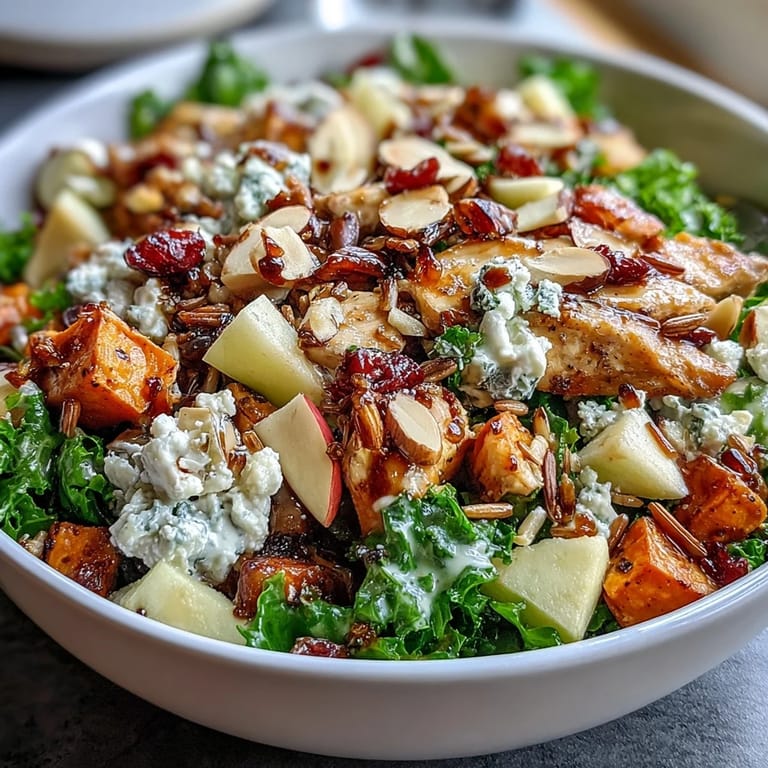 The vibrant Harvest Bowl is finished with a drizzle of tangy balsamic dressing, perfect for a healthy weeknight meal.