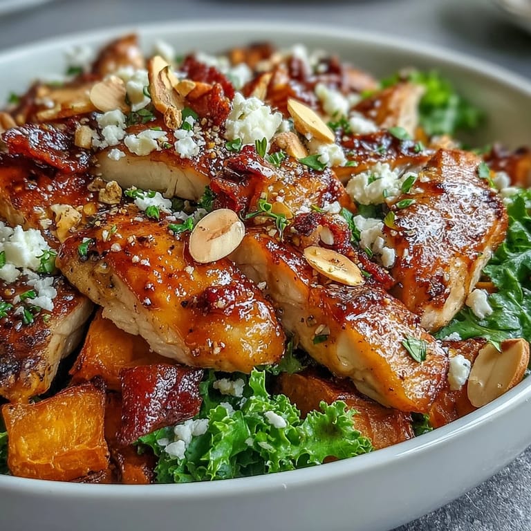 Healthy Fall Sweet Potato Harvest Bowl served over massaged kale with sweet apple slices and savory dressing.