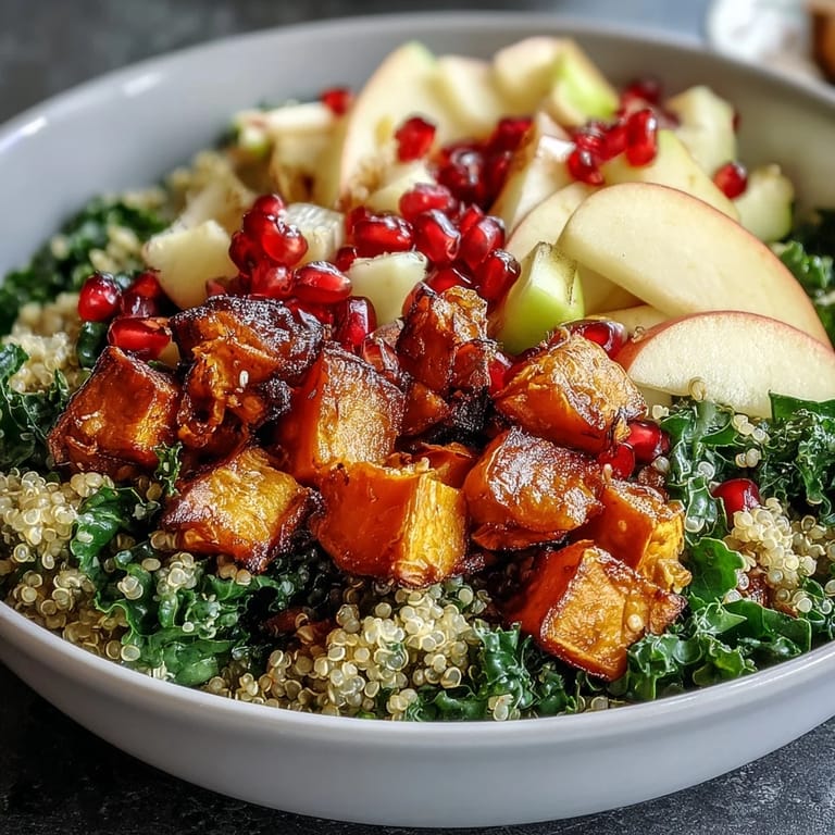 Nutrient-packed Kale Harvest Grain Bowl with massaged kale, sweet potatoes, and fresh toppings for a healthy meal.