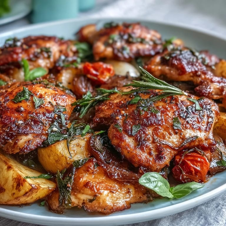 One-pan spring dinner featuring tender chicken, roasted zucchini, and sweet cherry tomatoes, all seasoned with bright lemon and herbs.