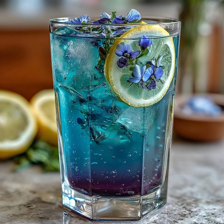 Magical butterfly pea flower lemonade transforms from deep blue to purple when citrus meets ice and fresh lemon juice.