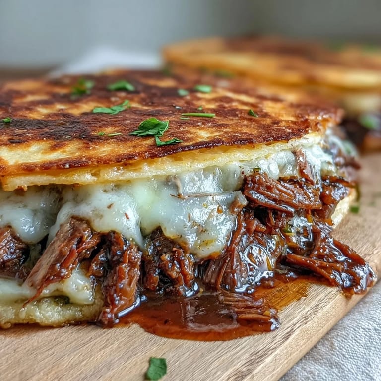 Juicy shredded beef birria quesadillas served hot with flavorful consommé dip.