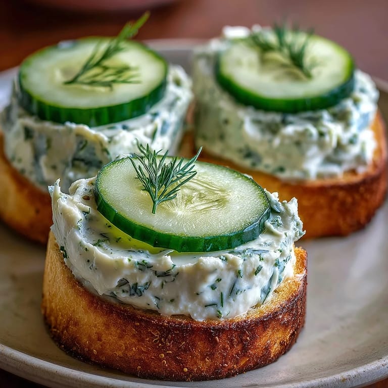 Taste of the South: elegant Derby Day Benedictine Cucumber Canapés topped with crisp cucumber slices.