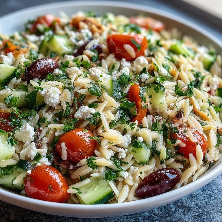 Tangy lemon dressing coats this delicious Summer Orzo Salad with feta.