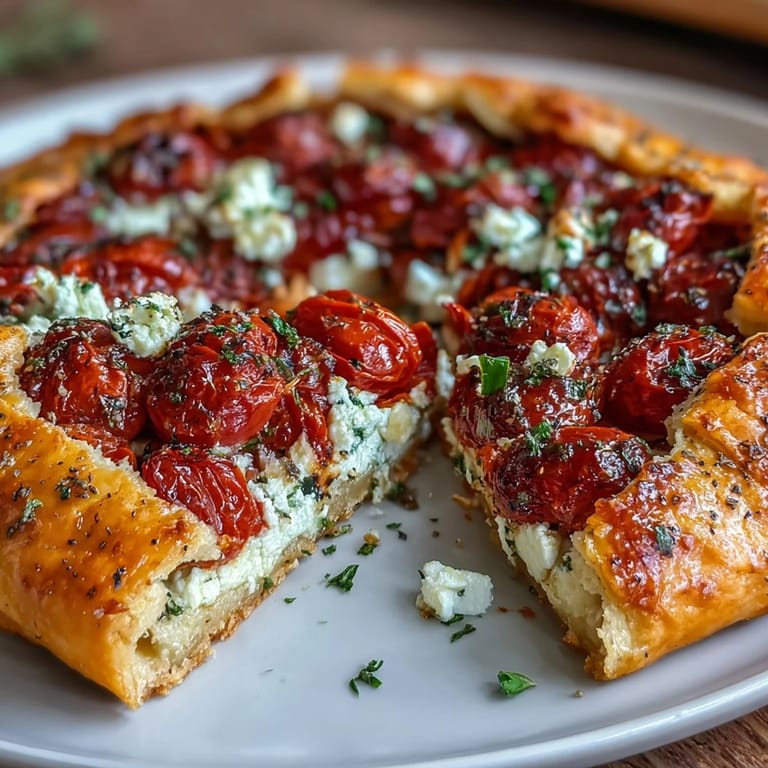 Golden baked Roasted Cherry Tomato and Feta Galette, perfect for a light lunch.