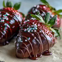 Glossy chocolate-covered strawberries with stems ready for a romantic dessert platter.