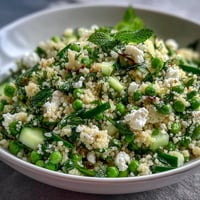 Spring Pea and Mint Couscous Salad with fresh peas and mint, perfect for Easter gatherings and spring celebrations.