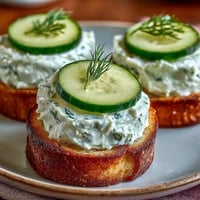 Derby Day Benedictine Cucumber Canapés: creamy, cool, and green appetizers on toasted baguette.