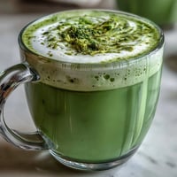 Vibrant green matcha oat milk latte, frothy and naturally colored, perfect morning boost.
