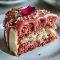 Bridal Shower Rosé Velvet Cake, shimmering gold drip cascades elegantly.